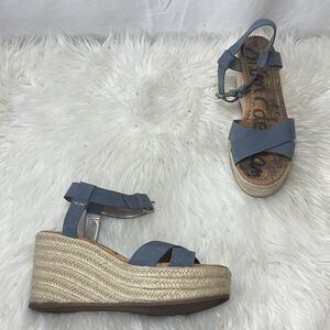 Sam Edelman Destin Stone Blue Platform Espadrilles Sz 7.5